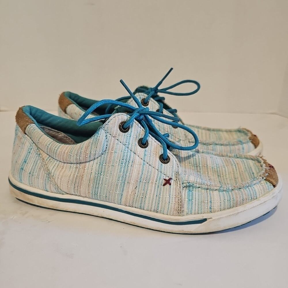Twisted X Hooey Shoes Loper Women 7.5 Lace Up Turquoise Loafer Boat Shoe Whyc004